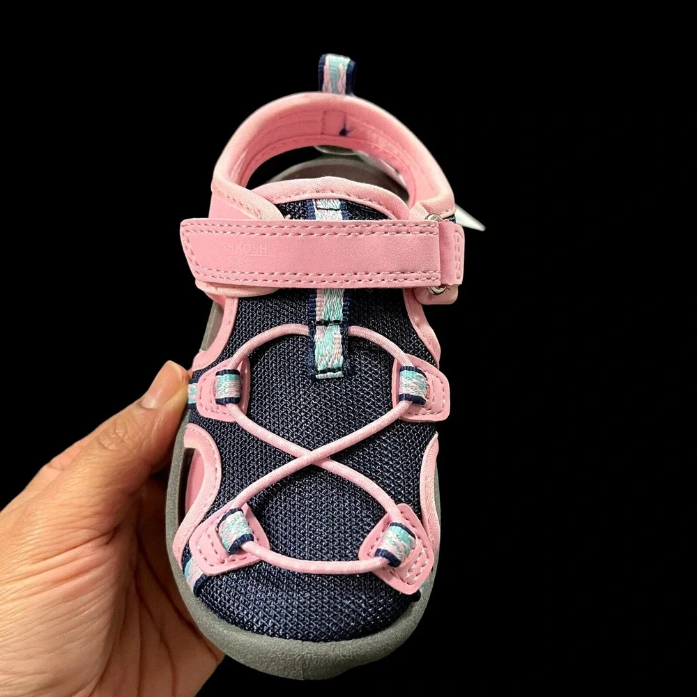 OshKosh Toddler Girls Fisherman Sport Sandals‎ Size 9 Pink Navy Blue Washable